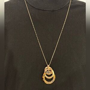 Gold & Brown Tortoiseshell Interlocking Circles Pendant Statement  Necklace